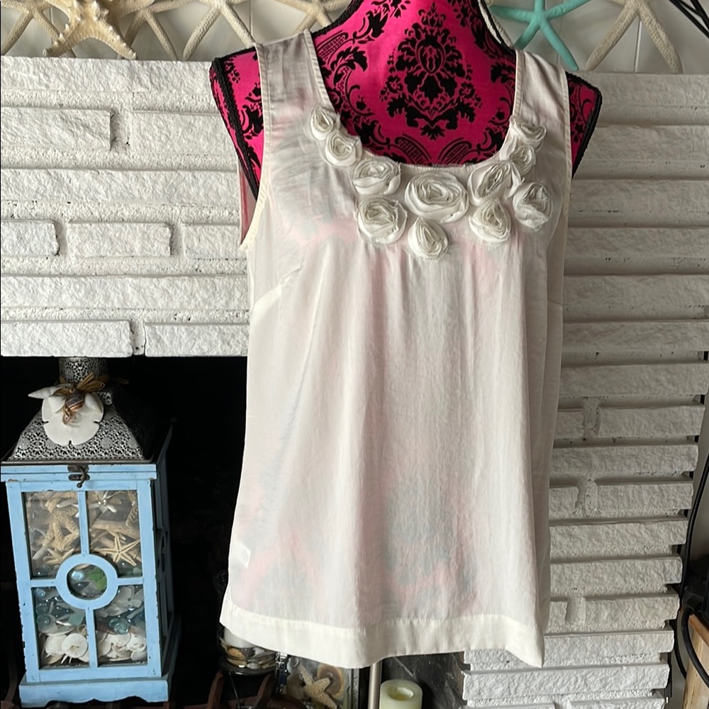 LOFT Cream Embellished Tank Top with Floral Details